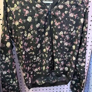 Maurice’s size small black floral zip up sheer bomber size small
